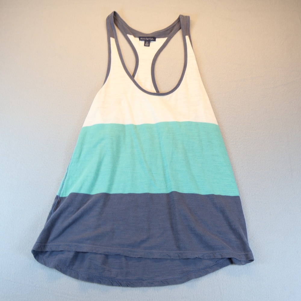 American Eagle Outfitters Womens Colorblock Racerback Tank Top Blue Teal White M